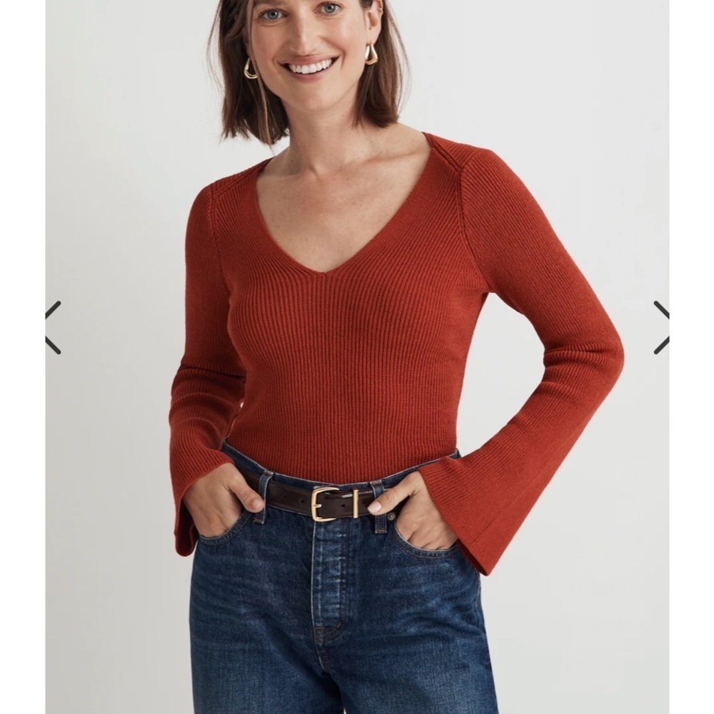 Madewell Flared-Sleeve V-Neck Sweater size XS fall23 sk0002